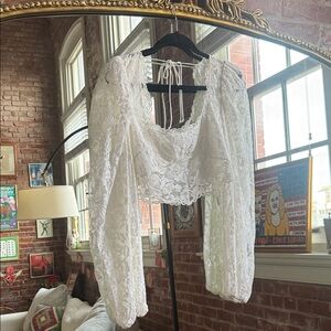 For Love And Lemons Ivory Lace Crop Top